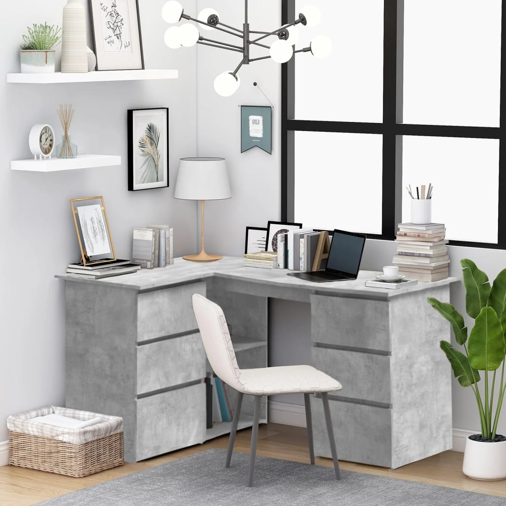 Corner Desk Concrete Grey 145x100x76 cm Engineered Wood Modernique