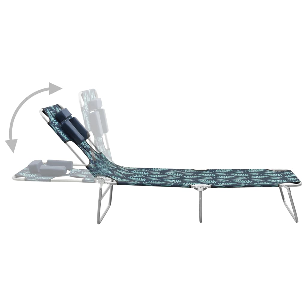 Folding Sun Lounger with Head Cushion Steel Leaves Print Modernique