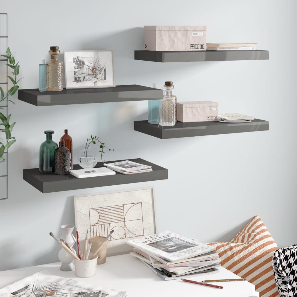 Grey shop display shelves