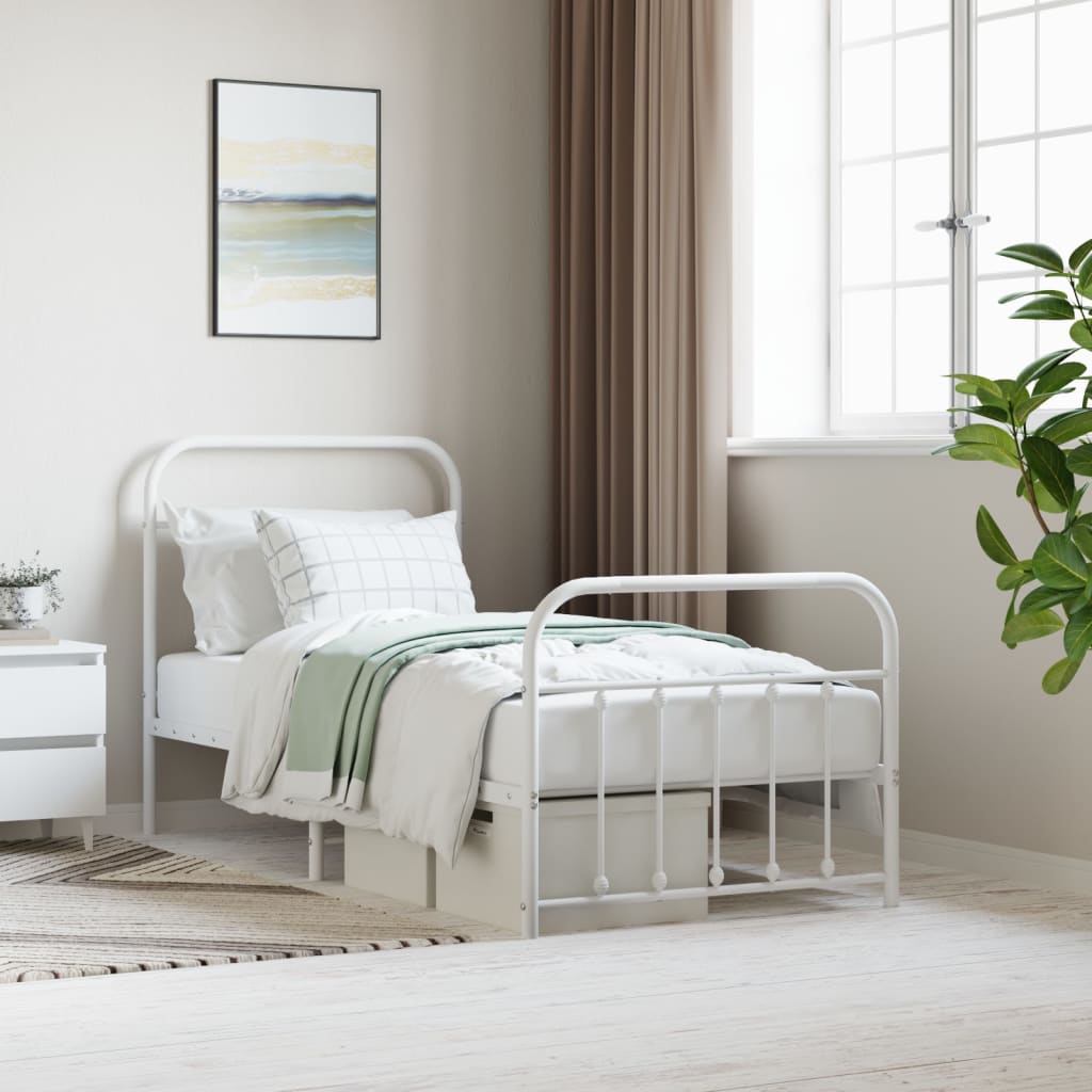 Simple white metal store bed frame